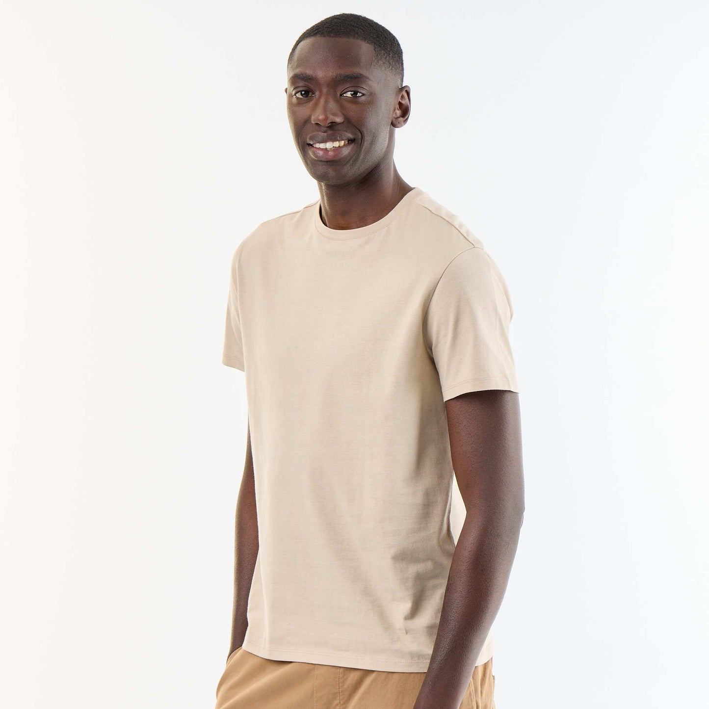 Plain jersey straight T-shirt BEIGE