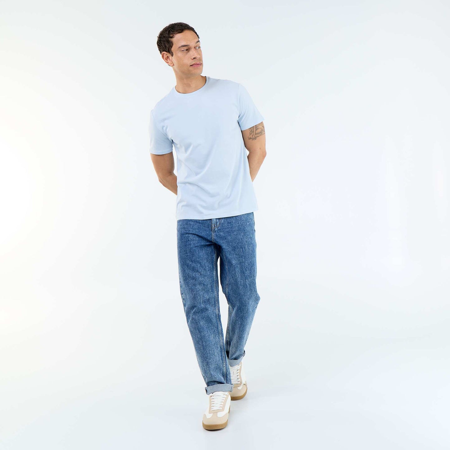 Plain jersey straight T-shirt BLUE
