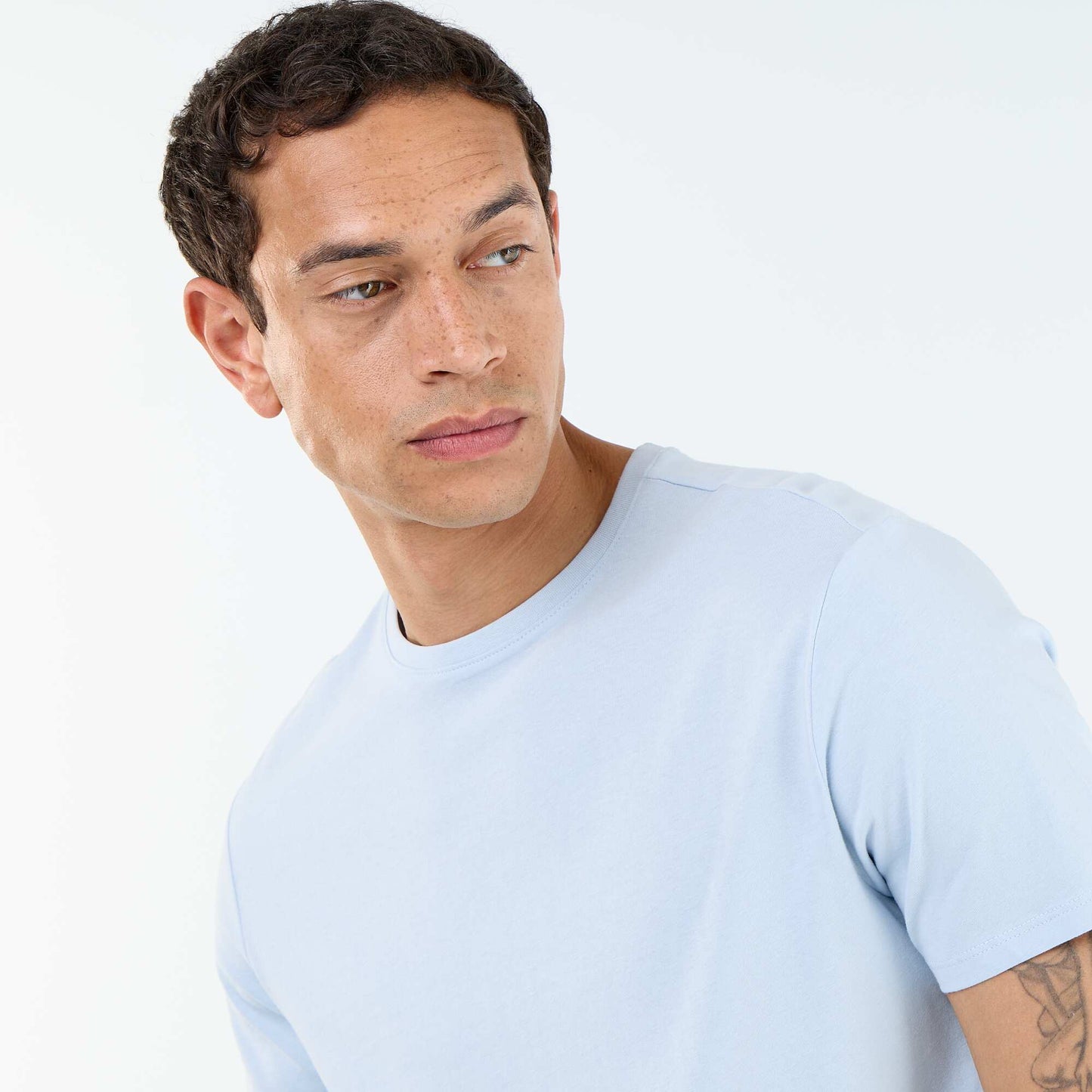 Plain jersey straight T-shirt BLUE