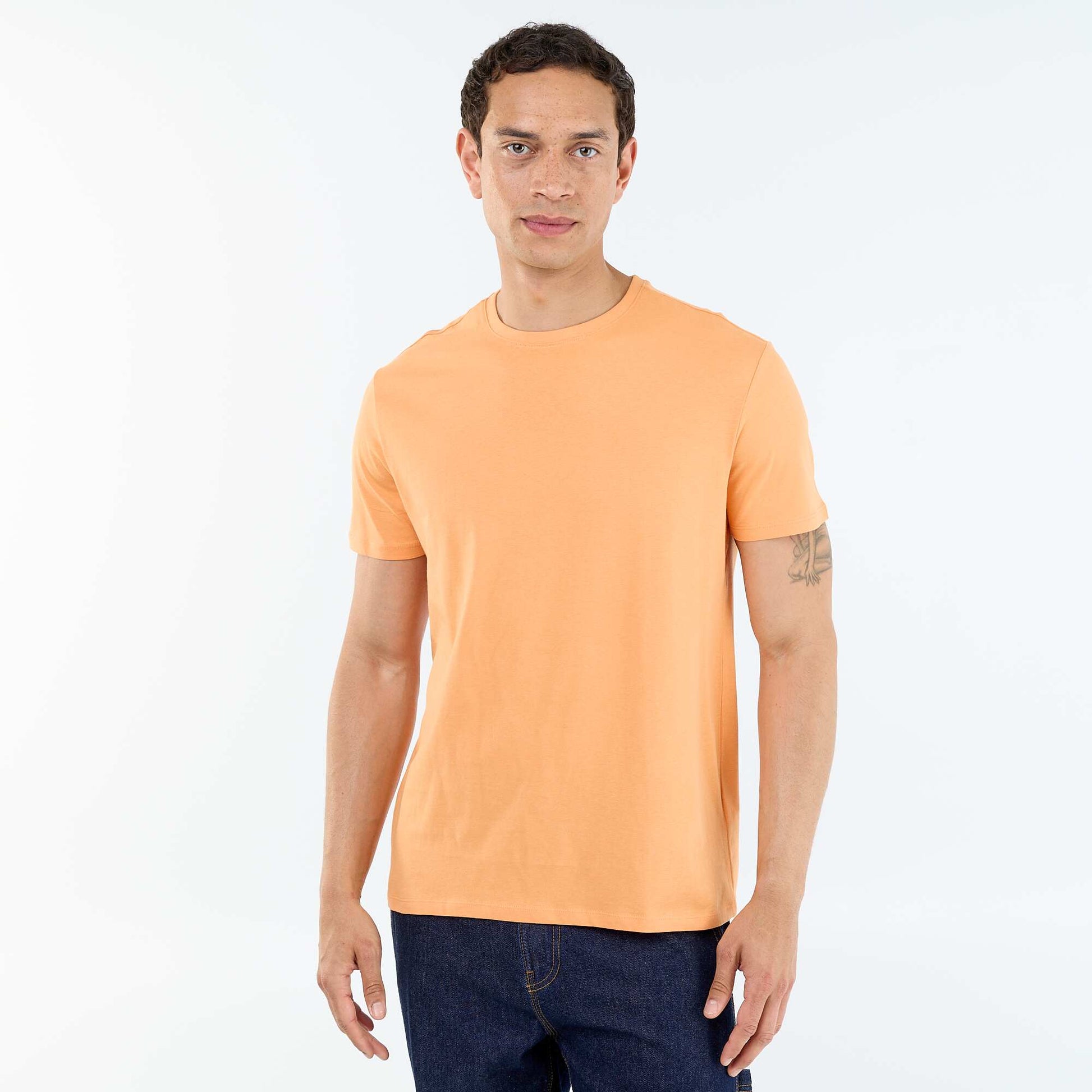 Plain jersey straight T-shirt ORANGE