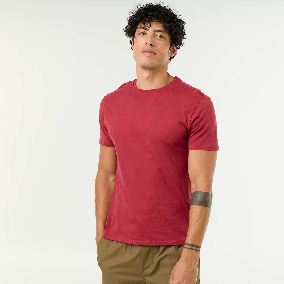 Straight-Cut Plain Jersey T-shirt RED