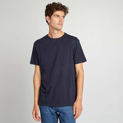 Plain jersey straight T-shirt dark blue