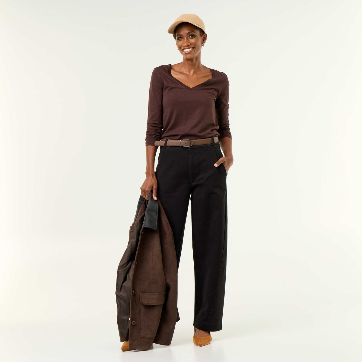 V-neck T-shirt BROWN