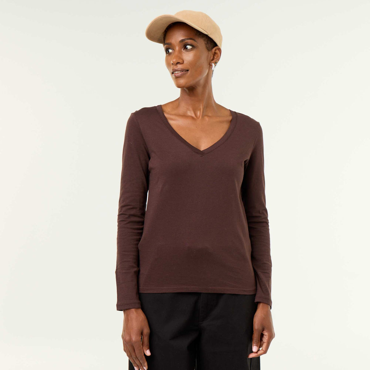V-neck T-shirt BROWN