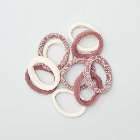 Pack of 10 elasticated hair bands BEIGE