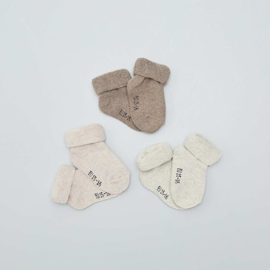 Pack of 3 pairs of baby socks BEIGE_SET