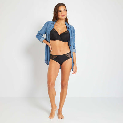 Microfibre and lace boy shorts black